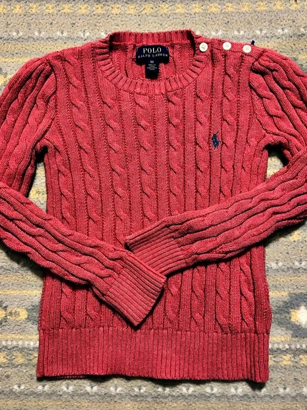 Polo Ralph Lauren Girls Cable-Knit Cotton Sweater Red 6X